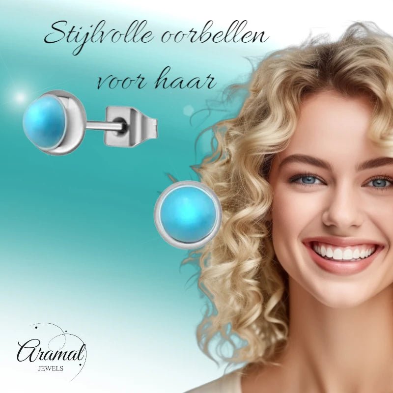Turquoise Stalen Oorbellen &acirc;&euro;&ldquo; 5mm Zilverkleurig -