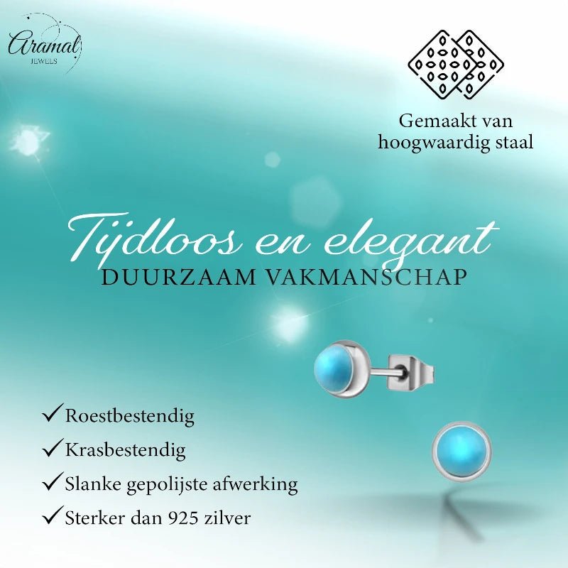 Turquoise Stalen Oorbellen &acirc;&euro;&ldquo; 5mm Zilverkleurig -