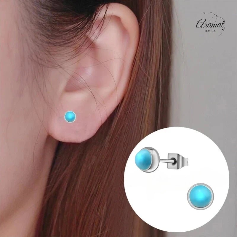 Turquoise Stalen Oorbellen &acirc;&euro;&ldquo; 5mm Zilverkleurig -