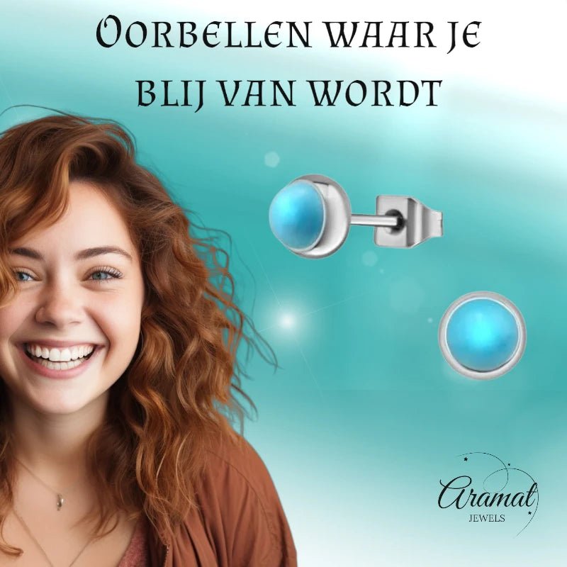 Turquoise Stalen Oorbellen &acirc;&euro;&ldquo; 5mm Zilverkleurig -