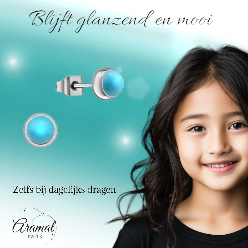 Turquoise Stalen Oorbellen &acirc;&euro;&ldquo; 5mm Zilverkleurig -