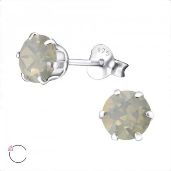 Zilveren Kristal Oorbellen 6mm Opaal -