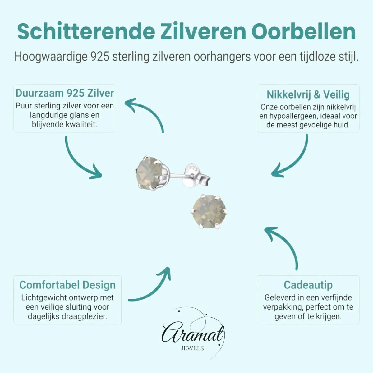 Zilveren Kristal Oorbellen 6mm Opaal -