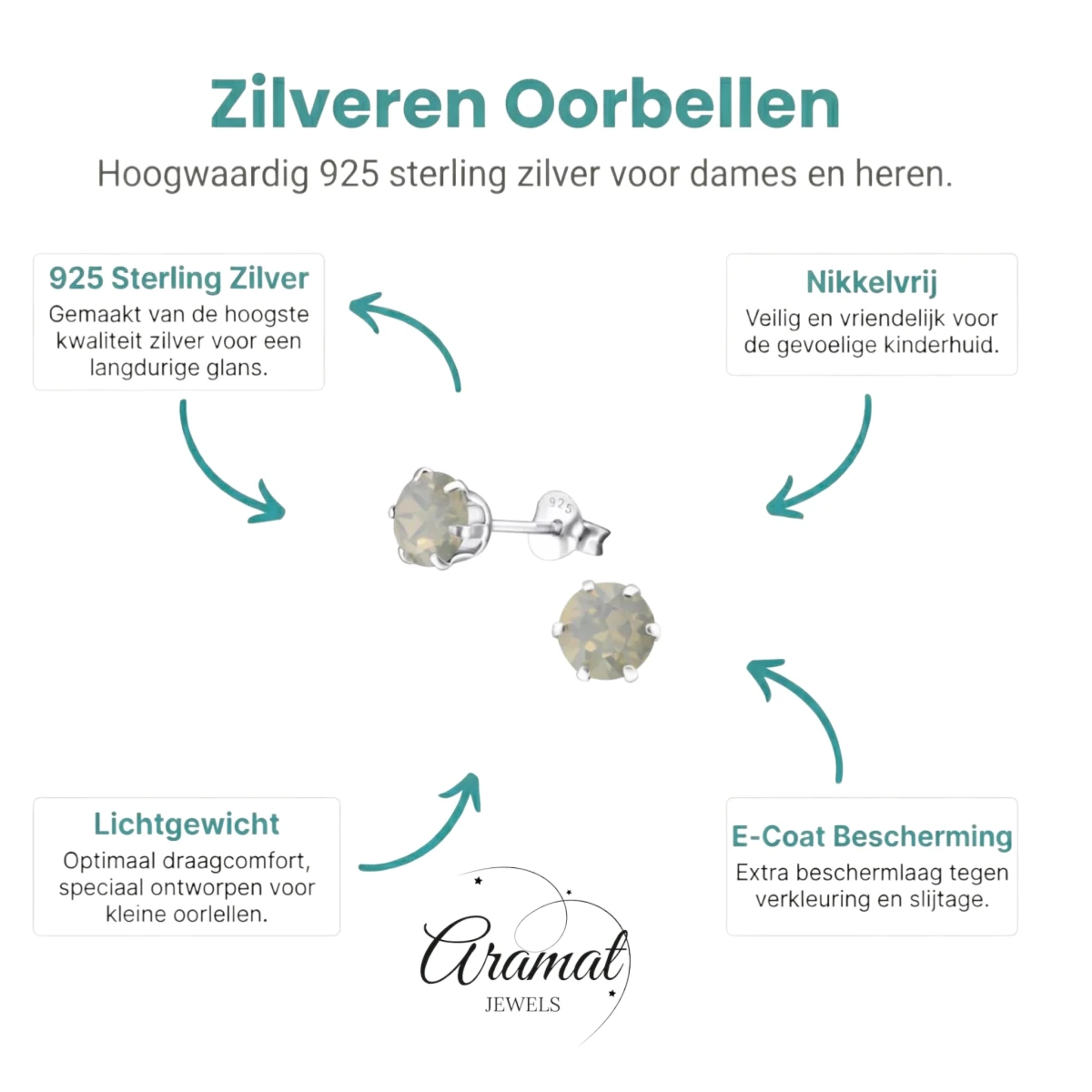 Zilveren Kristal Oorbellen 6mm Opaal -