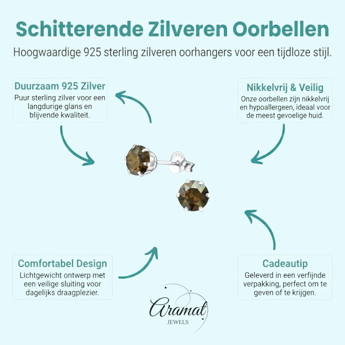 Zilveren oorbellen brons kristal -