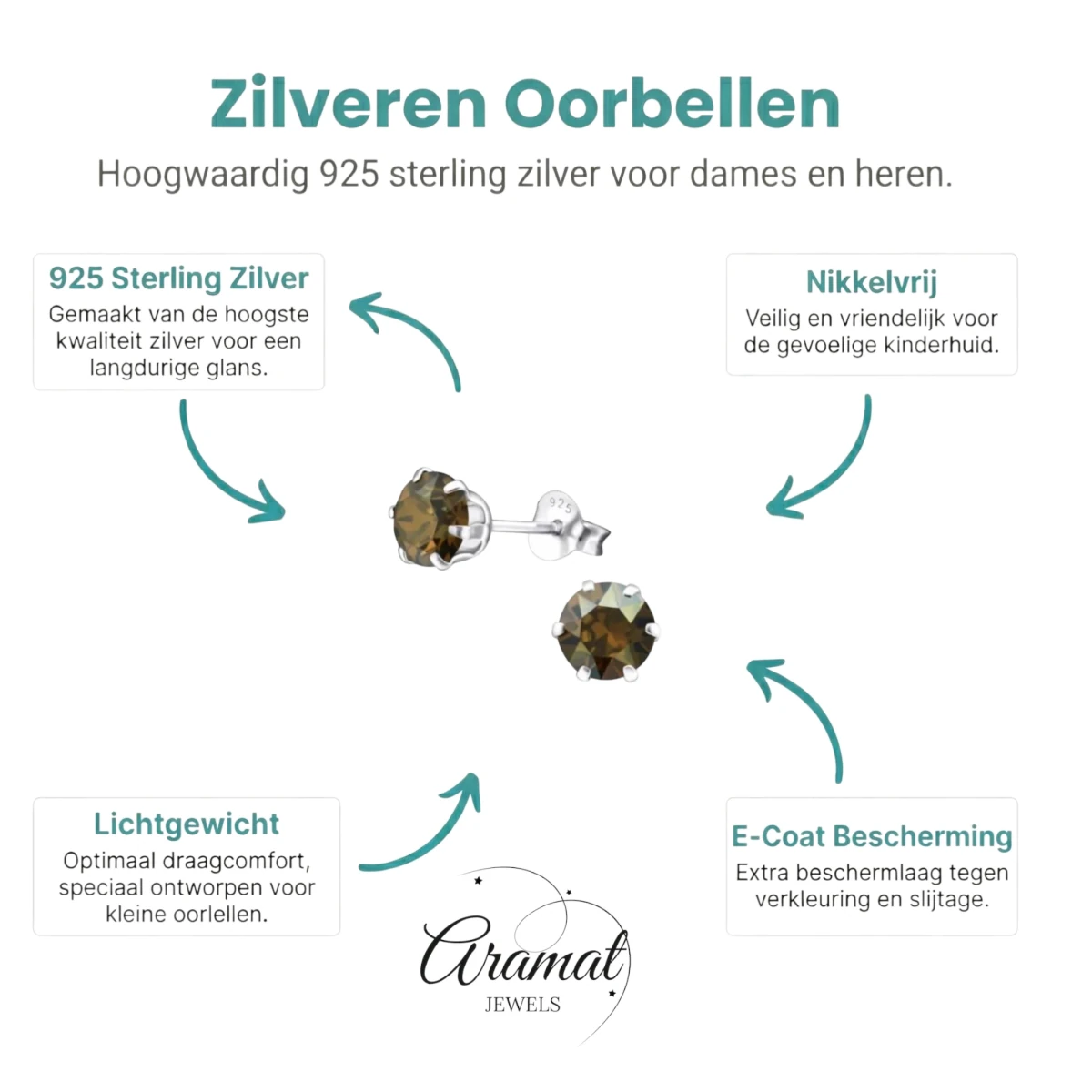 Zilveren oorbellen brons kristal -