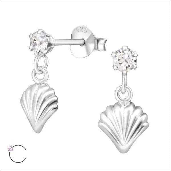 Zilveren Kristal Oorbellen met Schelp Hanger -