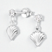 Zilveren Kristal Oorbellen met Schelp Hanger -