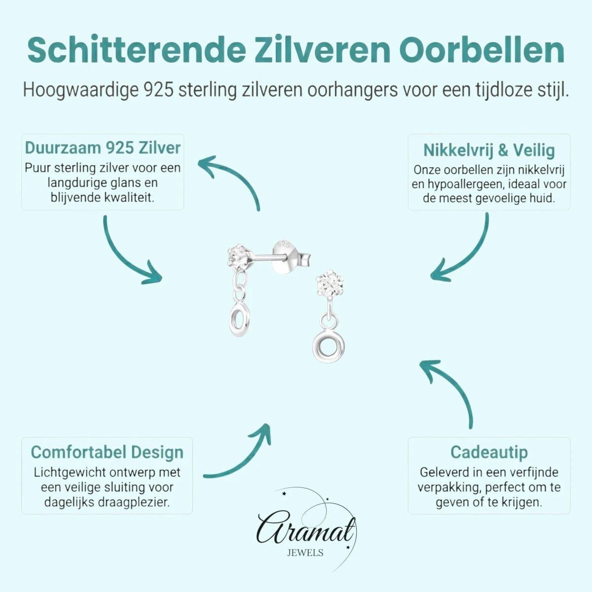Zilveren Kristal Oorbellen - Rond Design -