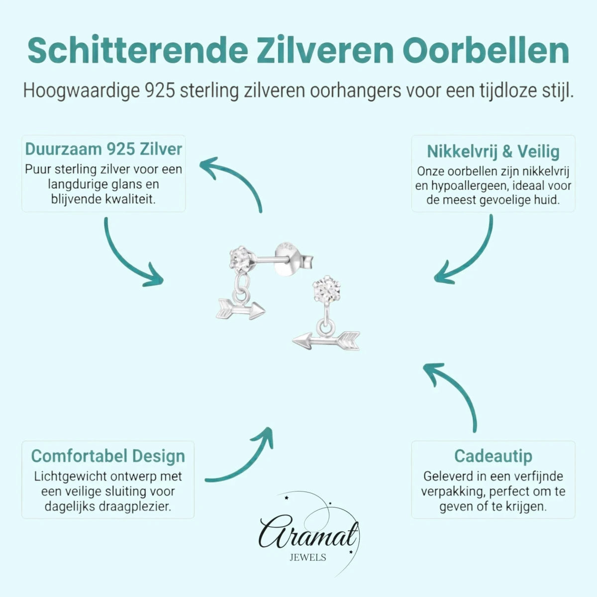 Oorbellen &acirc;&euro;&ldquo; Zilver Hanger Pijl Kristal (9x10mm) -