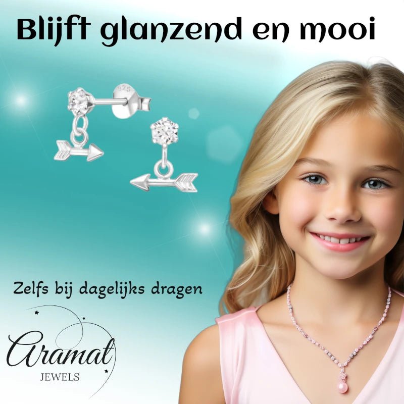 Oorbellen &acirc;&euro;&ldquo; Zilver Hanger Pijl Kristal (9x10mm) -