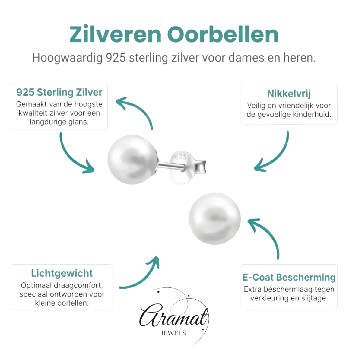 Zilveren Parel Oorbellen wit -
