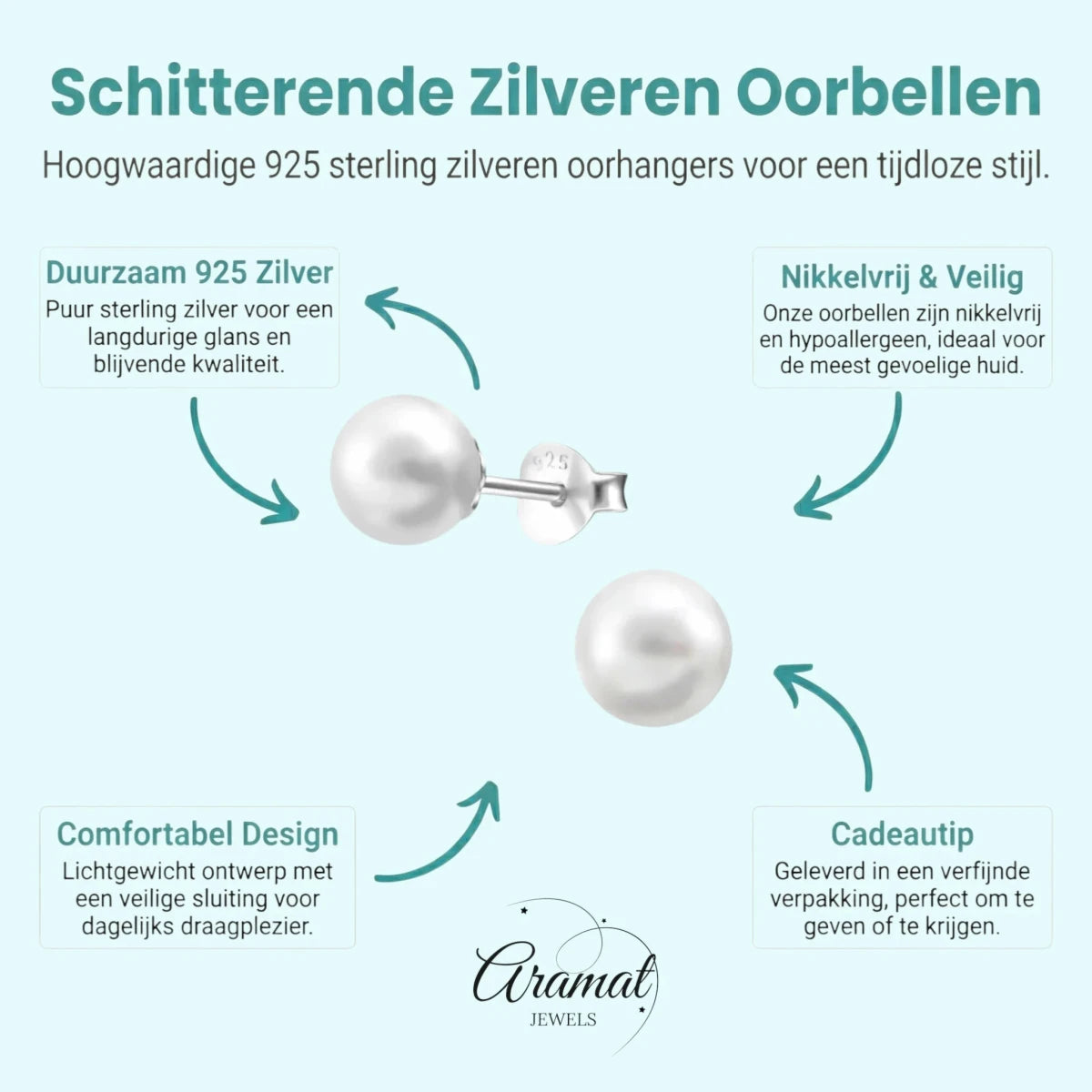 Zilveren Parel Oorbellen wit -