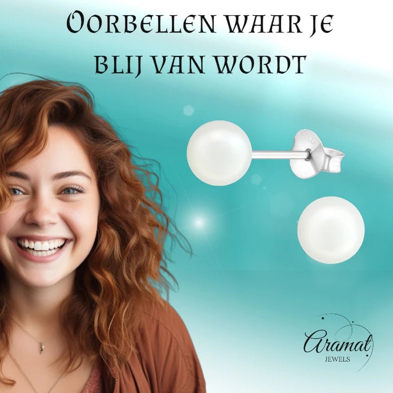 Parel oorbellen 925 zilver &acirc;&euro;&ldquo; 6mm wit -