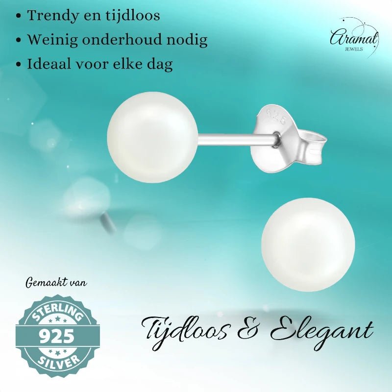 Parel oorbellen 925 zilver &acirc;&euro;&ldquo; 6mm wit -