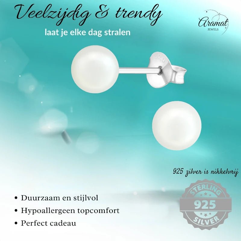 Parel oorbellen 925 zilver &acirc;&euro;&ldquo; 6mm wit -