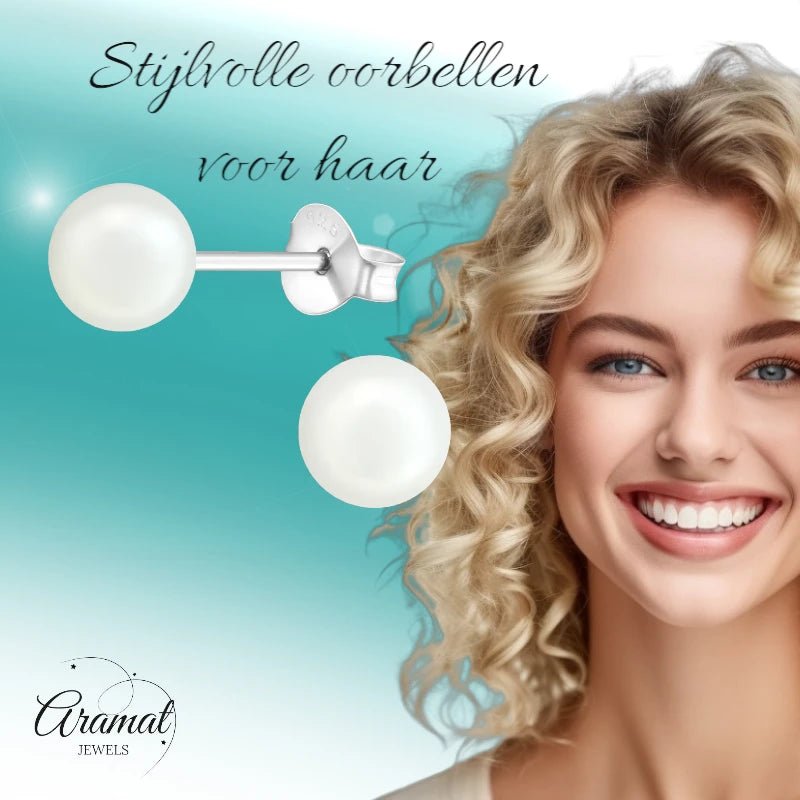 Parel oorbellen 925 zilver &acirc;&euro;&ldquo; 6mm wit -
