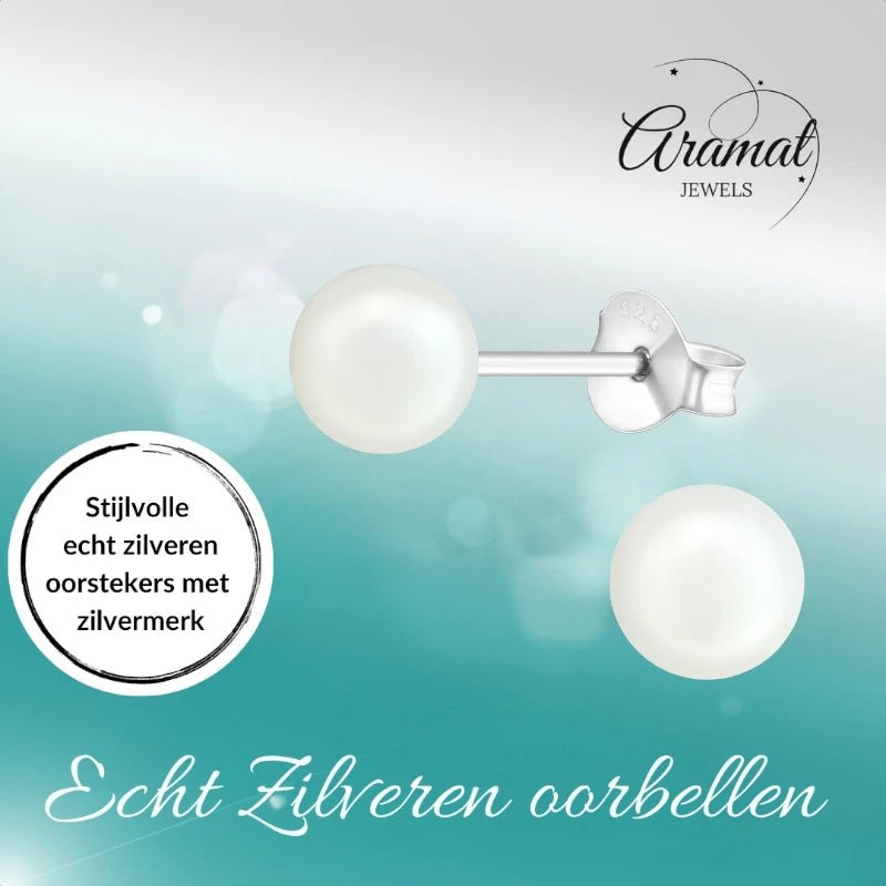 Parel oorbellen 925 zilver &acirc;&euro;&ldquo; 6mm wit -
