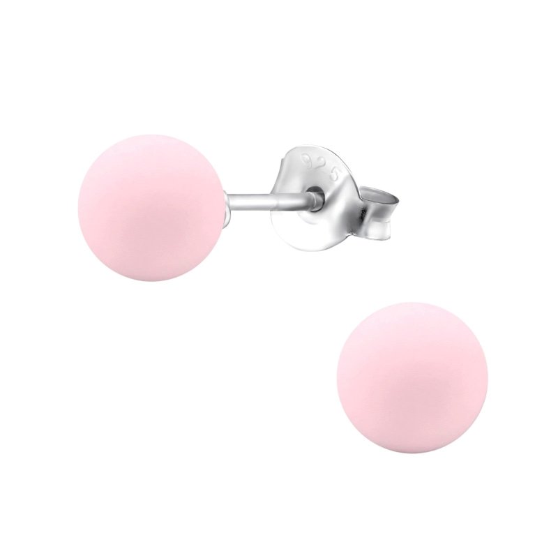 Zilveren Parel Oorbellen - Mat Poeder Roze - 8mm -