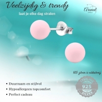 Zilveren Parel Oorbellen - Mat Poeder Roze - 8mm -