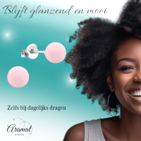Zilveren Parel Oorbellen - Mat Poeder Roze - 8mm -