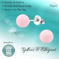 Zilveren Parel Oorbellen - Mat Poeder Roze - 8mm -