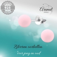 Zilveren Parel Oorbellen - Mat Poeder Roze - 8mm -