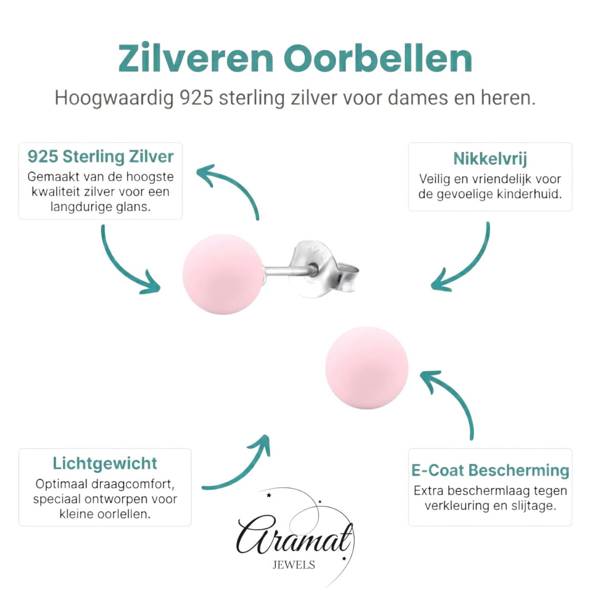 Zilveren Parel Oorbellen - Mat Poeder Roze - 8mm -