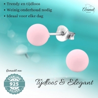 Zilveren Parel Oorbellen - Mat Poeder Roze - 8mm -