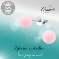 Zilveren Parel Oorbellen - Mat Poeder Roze - 8mm -