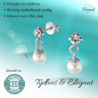Zilveren Kristal Oorbellen met Parelhanger -