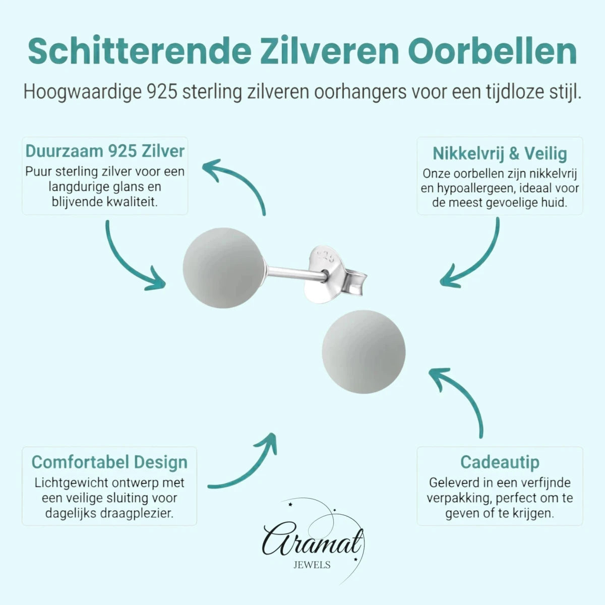 Lichtgrijze Zilveren Parel Oorbellen -