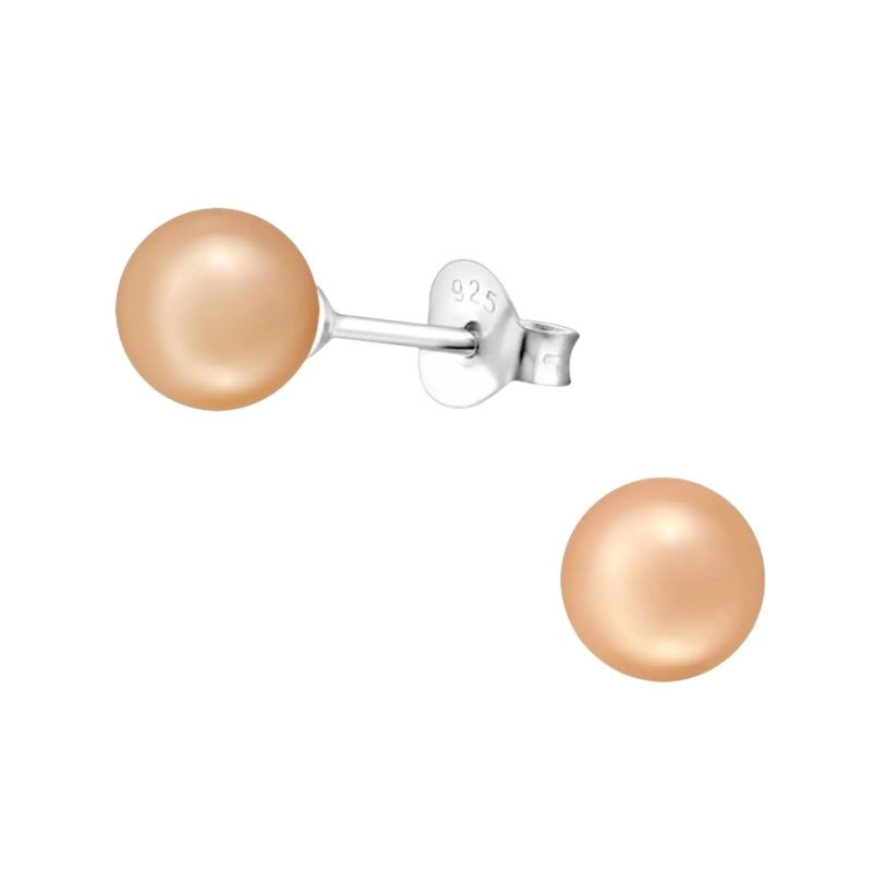 Zilveren Pareloorbellen - Licht Zalmkleurig - 6mm -