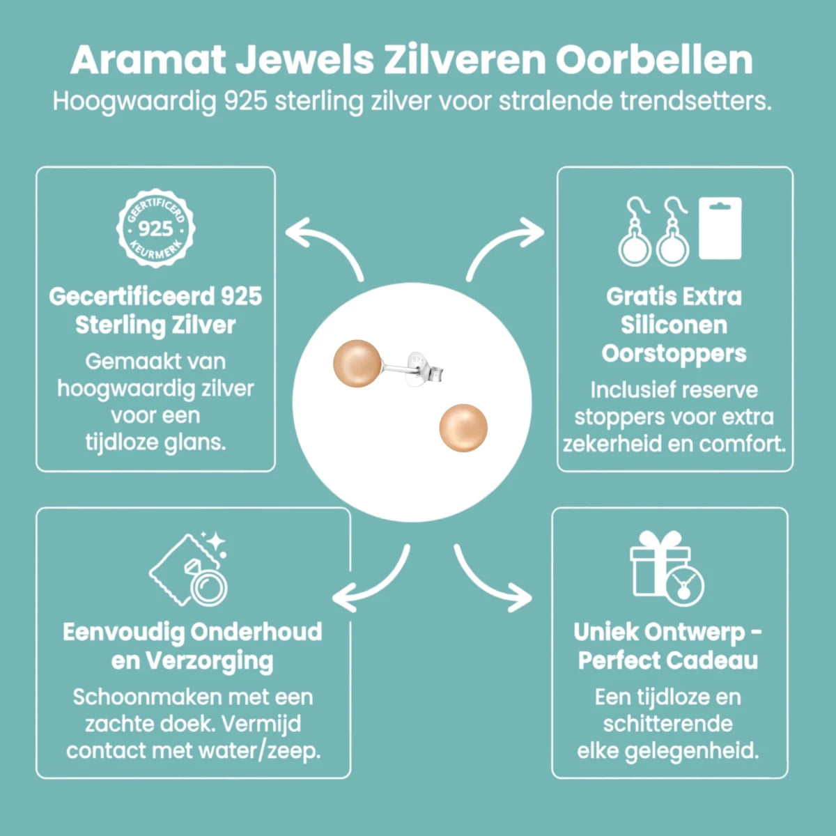 Zilveren Pareloorbellen - Licht Zalmkleurig - 6mm -