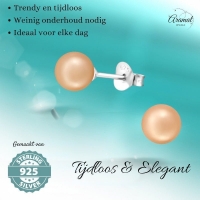 Zilveren Pareloorbellen - Licht Zalmkleurig - 6mm -