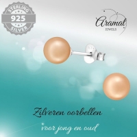 Zilveren Pareloorbellen - Licht Zalmkleurig - 6mm -