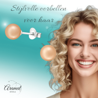 Zilveren Pareloorbellen - Licht Zalmkleurig - 6mm -