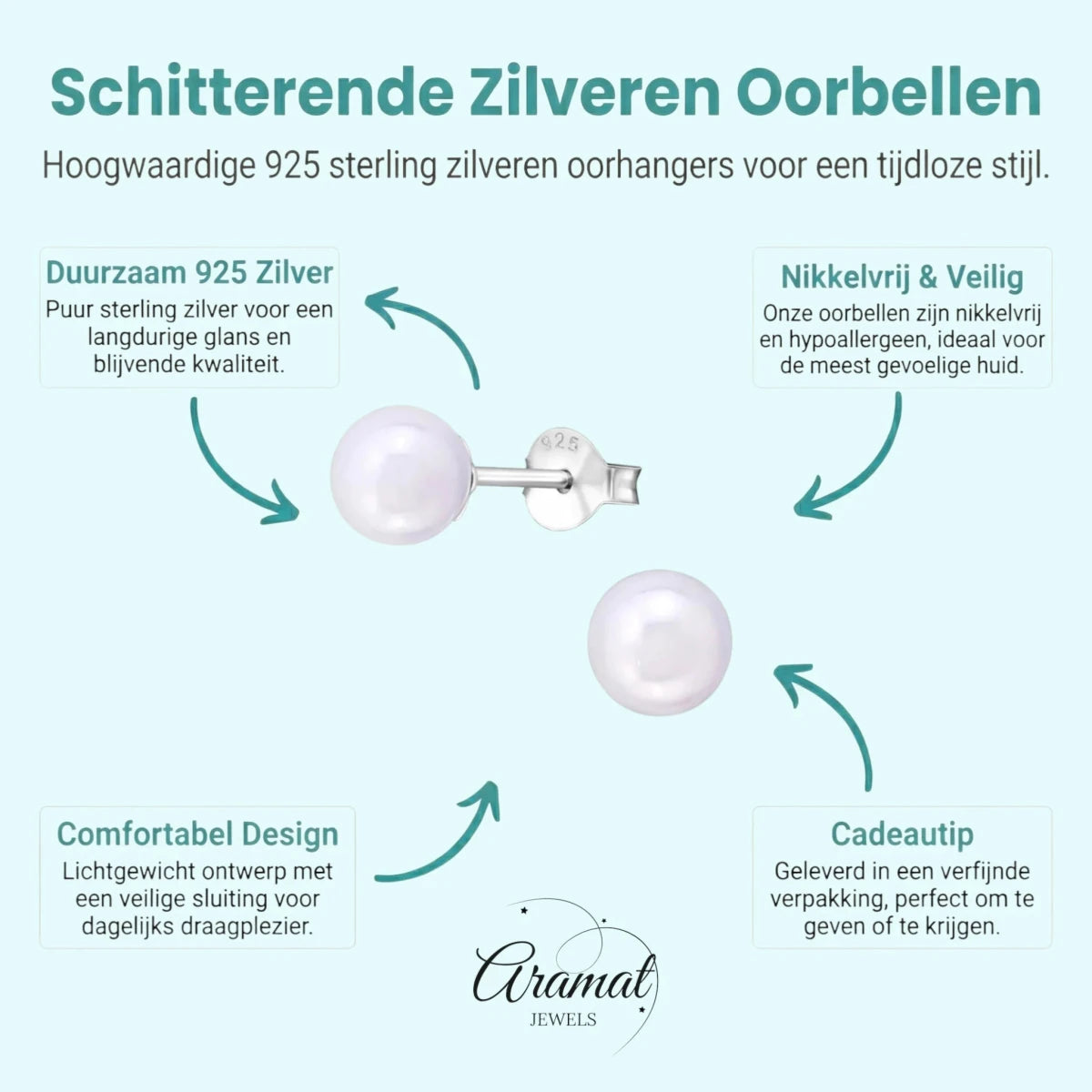 Zilveren pareloorbellen glossy paars -