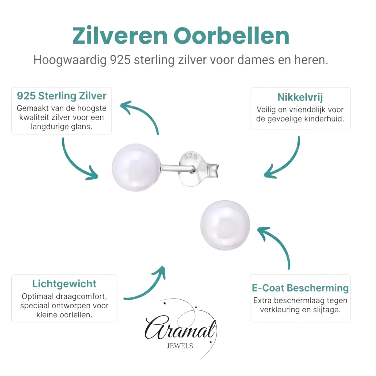 Zilveren pareloorbellen glossy paars -