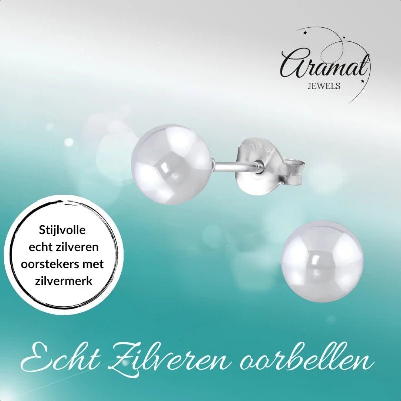 Oorbellen &acirc;&euro;&ldquo; Zilver Parel Lichtgrijs (6mm) -