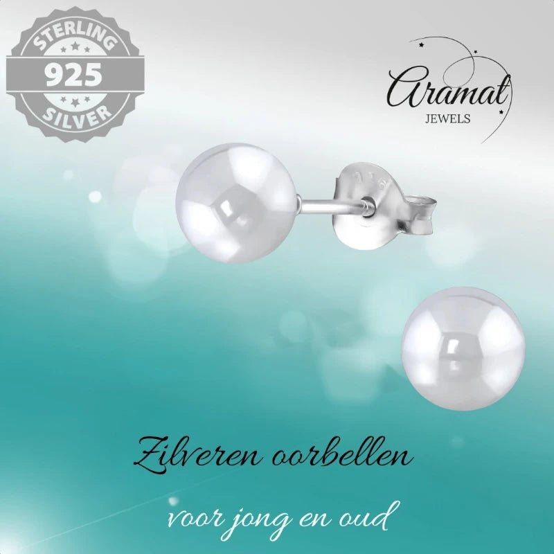 Oorbellen &acirc;&euro;&ldquo; Zilver Parel Lichtgrijs (6mm) -