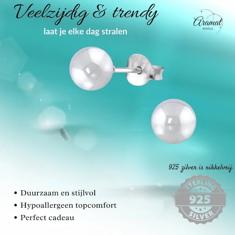 Oorbellen &acirc;&euro;&ldquo; Zilver Parel Lichtgrijs (6mm) -