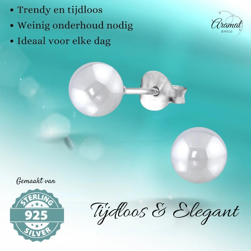Oorbellen &acirc;&euro;&ldquo; Zilver Parel Lichtgrijs (6mm) -