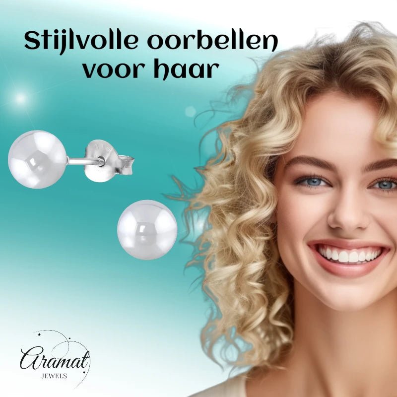 Oorbellen &acirc;&euro;&ldquo; Zilver Parel Lichtgrijs (6mm) -