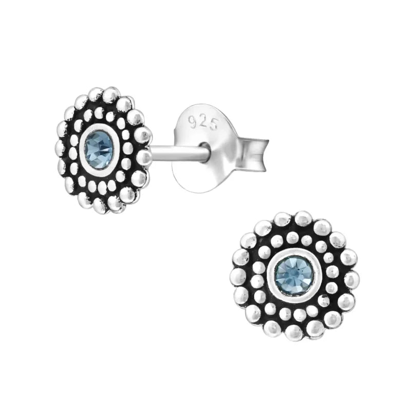 Bali Oorbellen Licht Blauw Kristal | 925 Zilver -