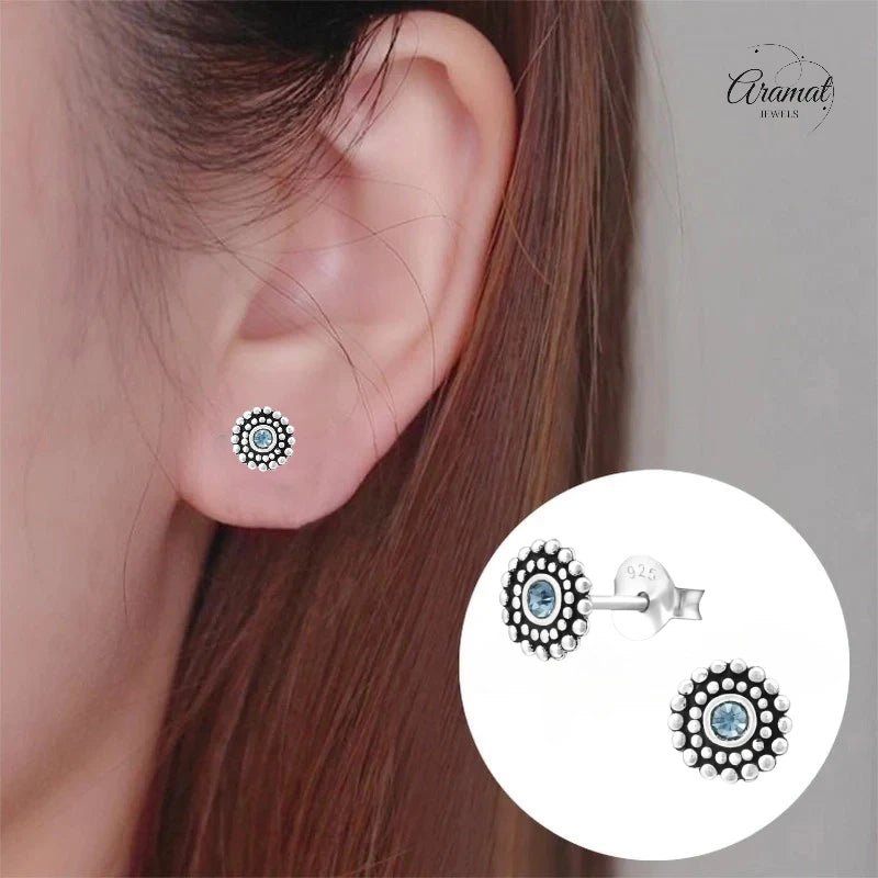 Bali Oorbellen Licht Blauw Kristal | 925 Zilver -
