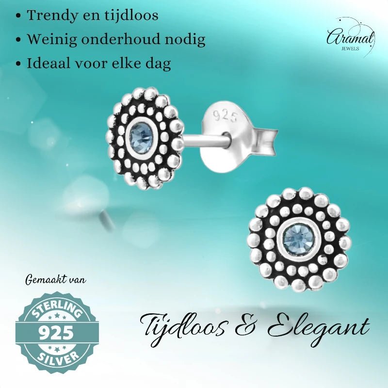 Bali Oorbellen Licht Blauw Kristal | 925 Zilver -