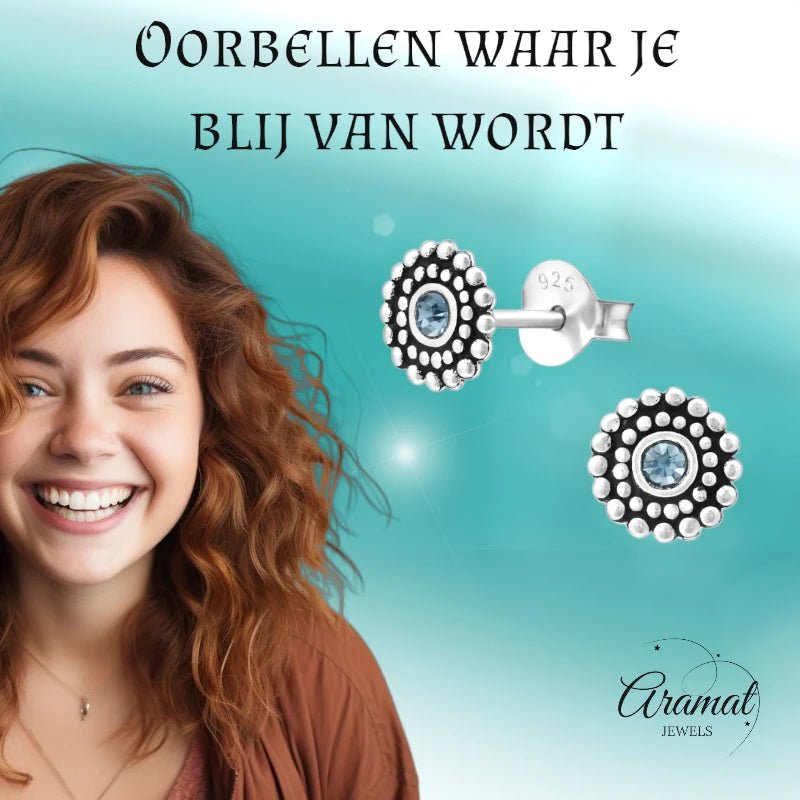 Bali Oorbellen Licht Blauw Kristal | 925 Zilver -