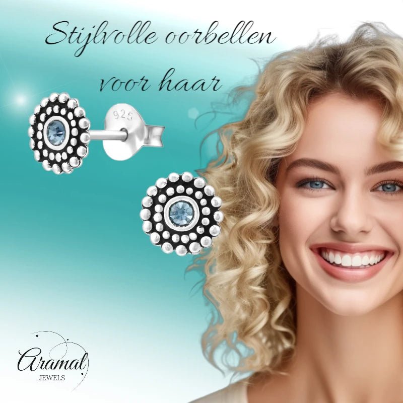 Bali Oorbellen Licht Blauw Kristal | 925 Zilver -