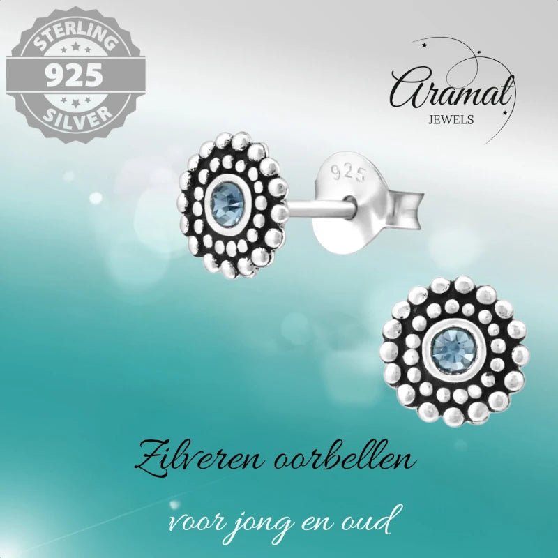 Bali Oorbellen Licht Blauw Kristal | 925 Zilver -